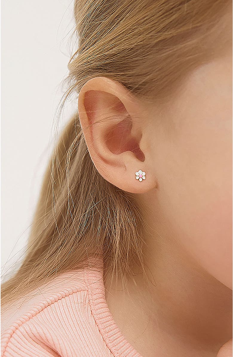 In Season Jewelry 14k Enamel Daisy Earrings, Alternate, color, White
