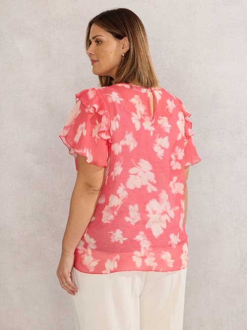 Live Unlimited Floral Print Ruffle Overlay Blouse In Red