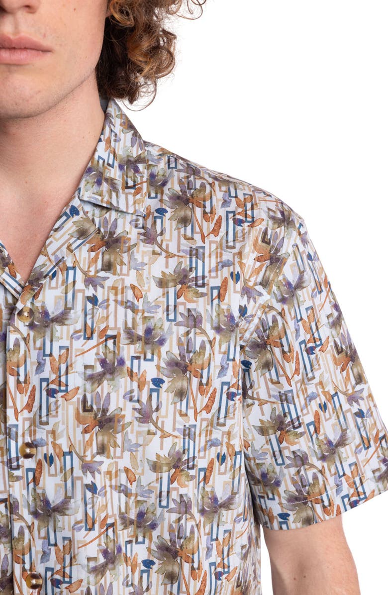 PAISLEY & GRAY Abstract Print Camp Shirt, Alternate, color, Deep Teal Tobacco Multi