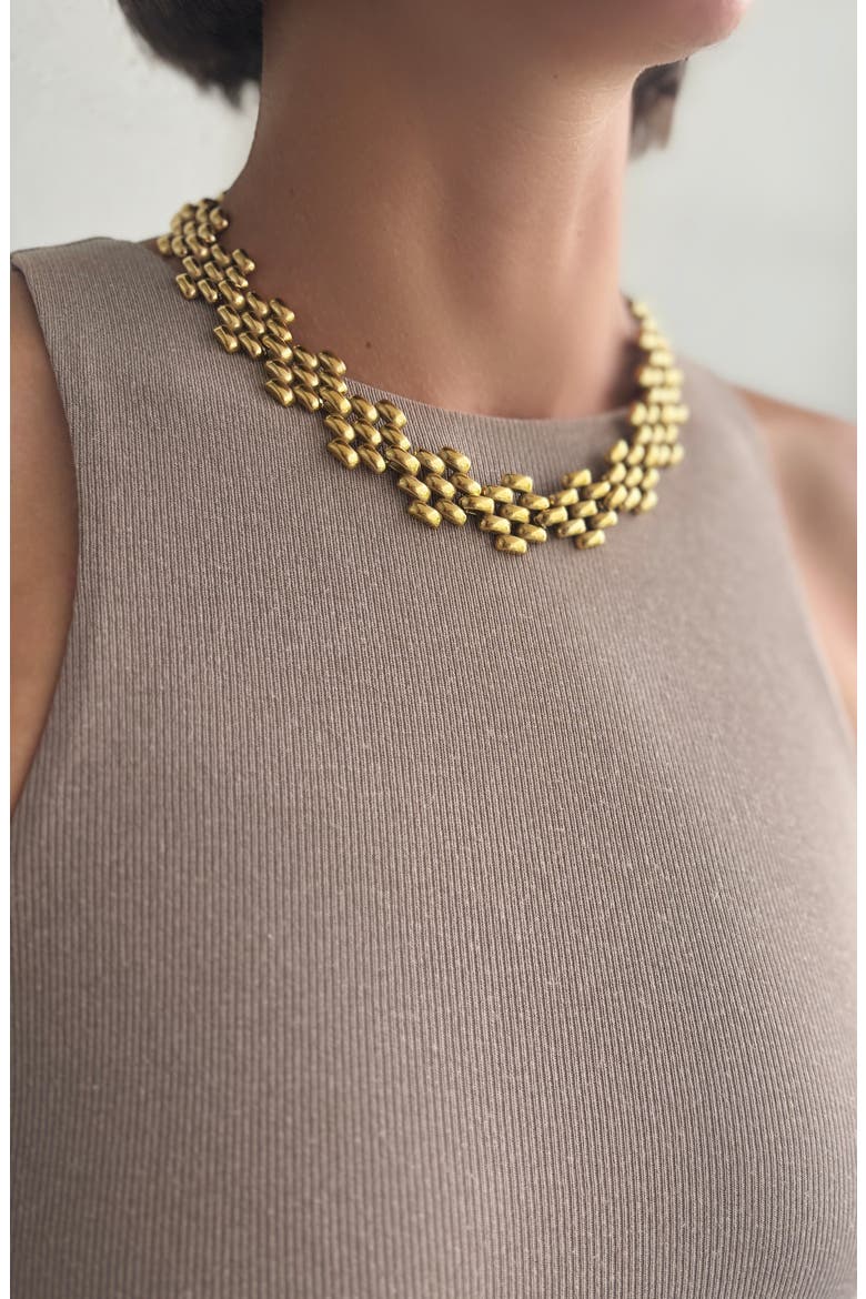 Tarnish Resistant Grid Necklace, Alternate, color, GOLD