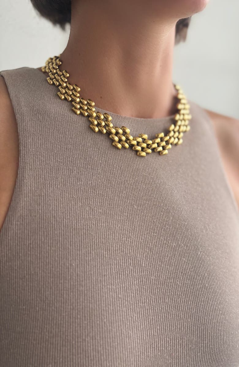 st. Moran Tarnish Resistant Grid Necklace, Alternate, color, Gold