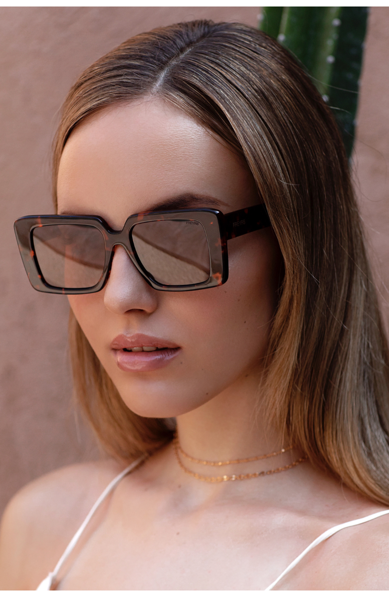 FREYRS Eyewear Camilla Rectangular Sunglasses, Alternate, color, Brown Tortoise