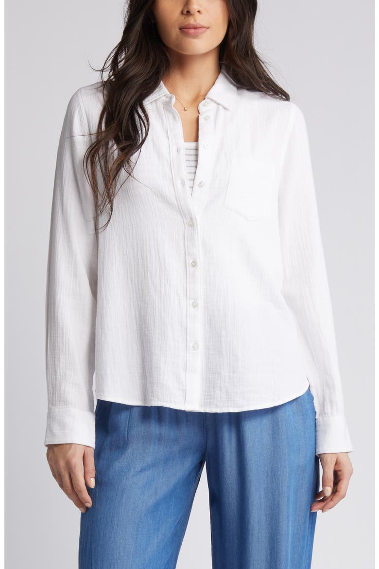 Casual Gauze Button-Up Shirt, Alternate, color, WHITE
