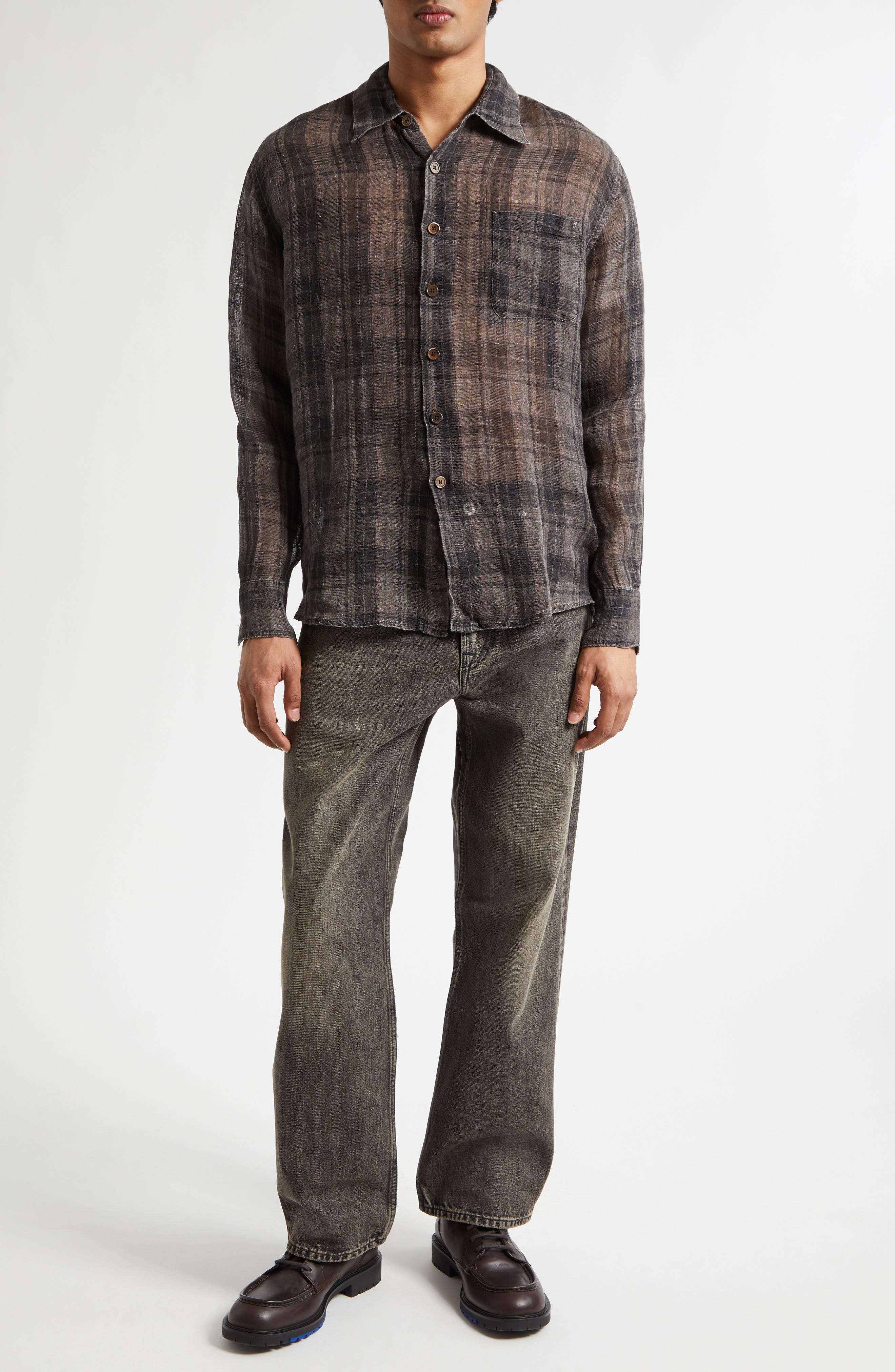 Above Check Linen Button-Up Shirt - image 2