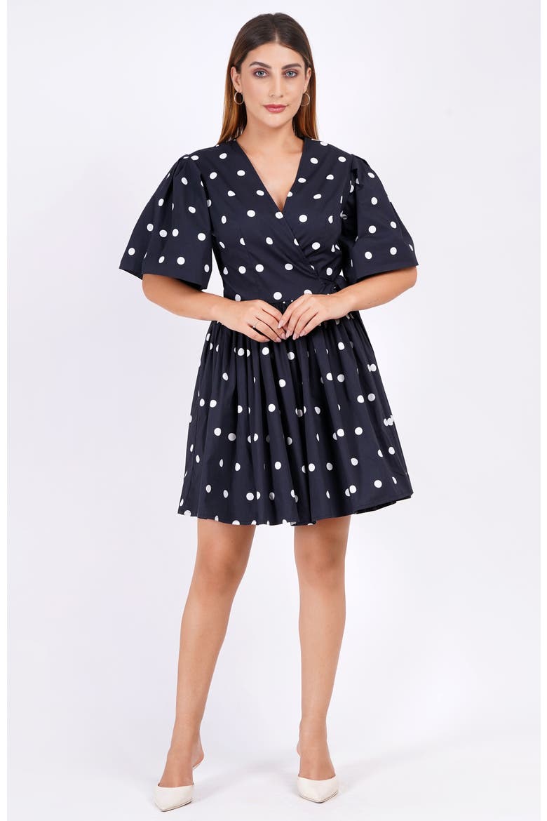 Alena Mini Wrap Dress, Alternate, color, Small Polka Black White