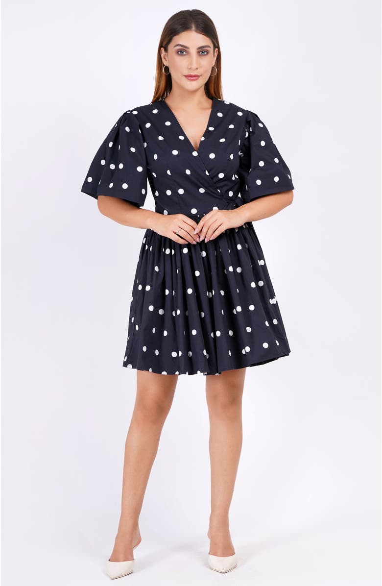 Leota Alena Mini Wrap Dress, Alternate, color, Small Polka Black White