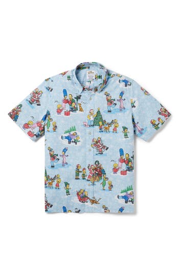 Reyn Spooner The Simpsons Greetings Button-down Shirt In Light Blue