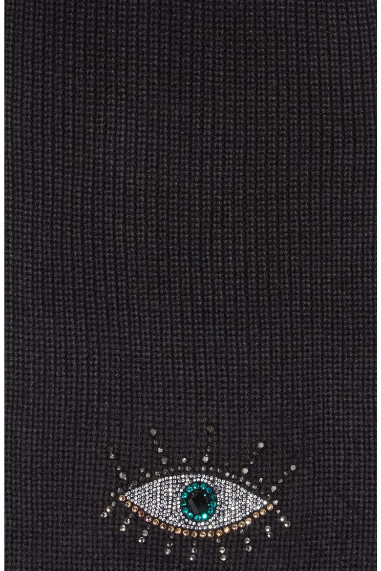 Evil Eye Knit Scarf, Main, color, BLACK