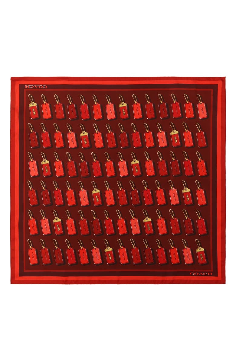 COACH Horse & Carriage Hangtag Print Silk Square Scarf, Alternate, color, True Red/ Multi