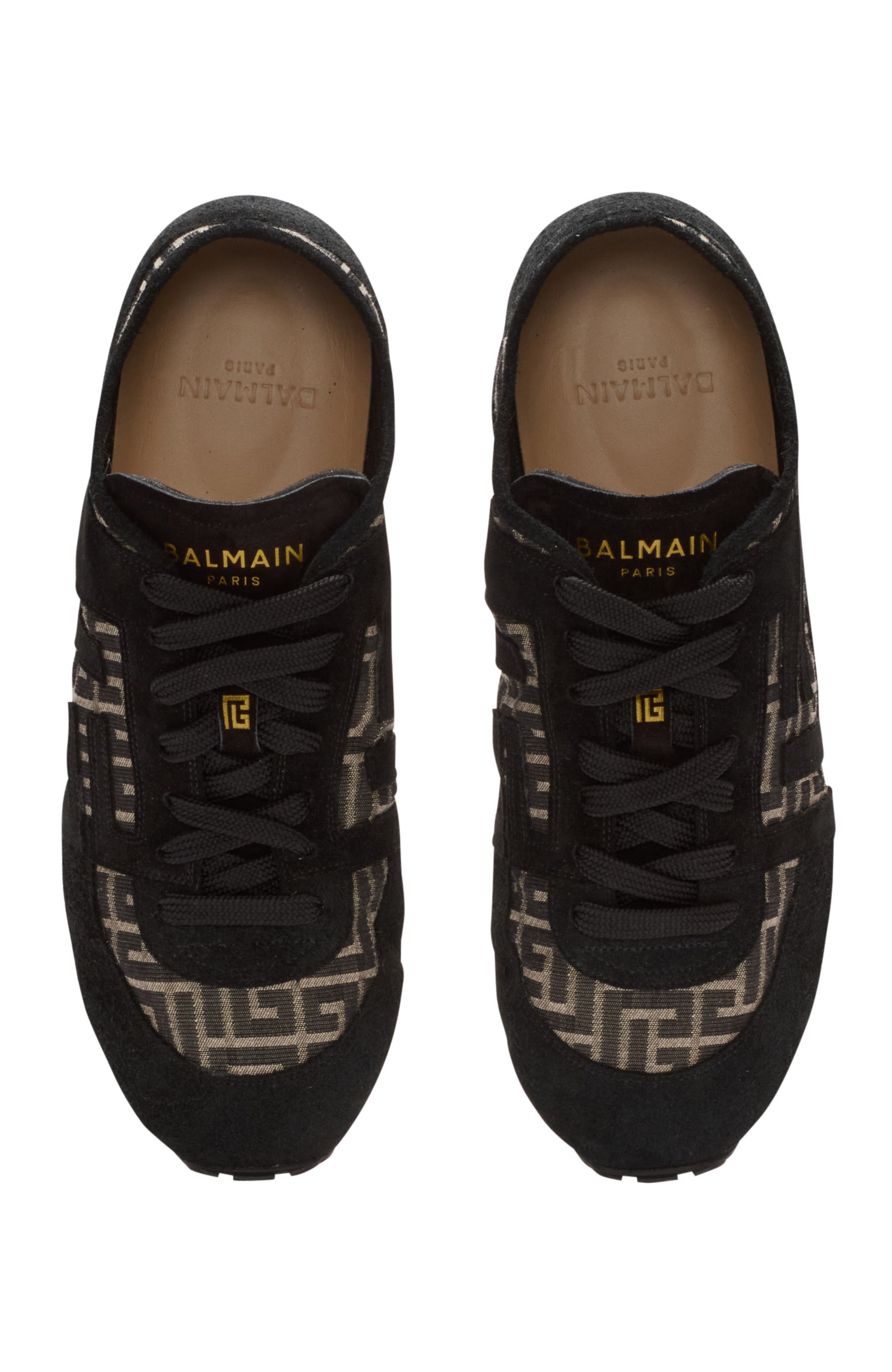 Balmain Racer 45 monogram jacquard trainers, Alternate, color, Black