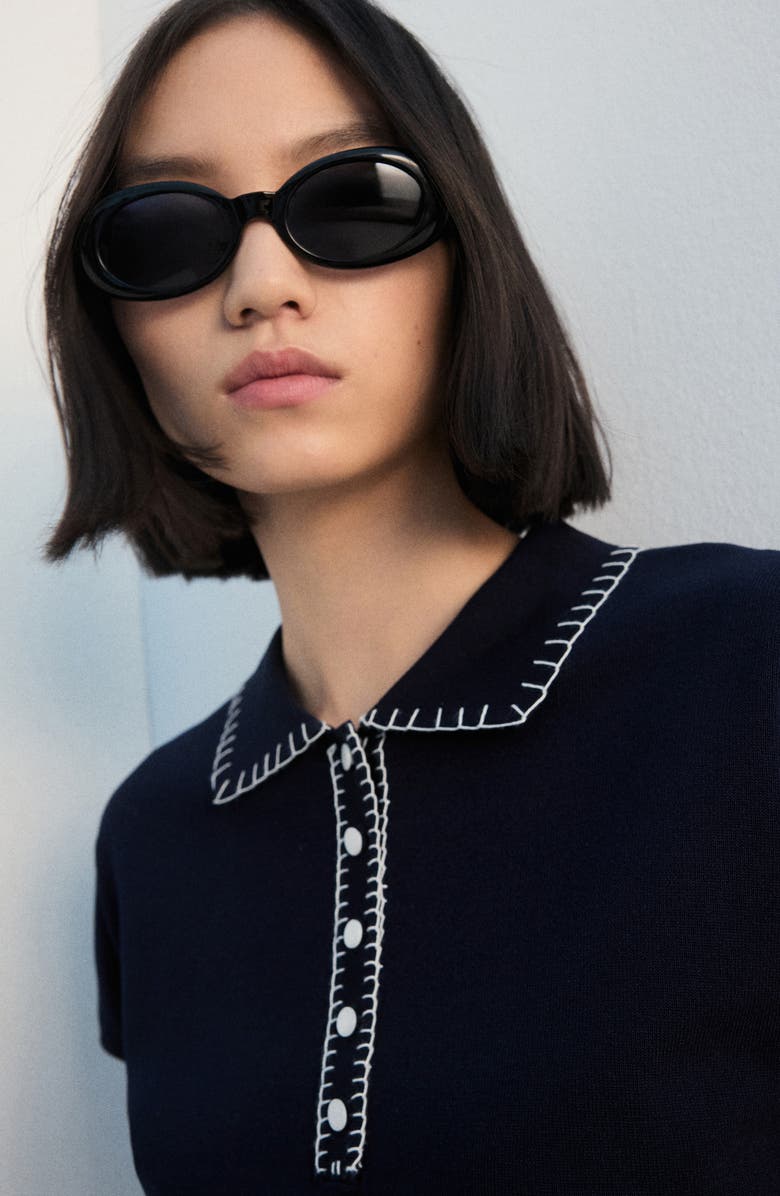 MANGO Whipstitch Polo Sweater, Alternate, color, Navy