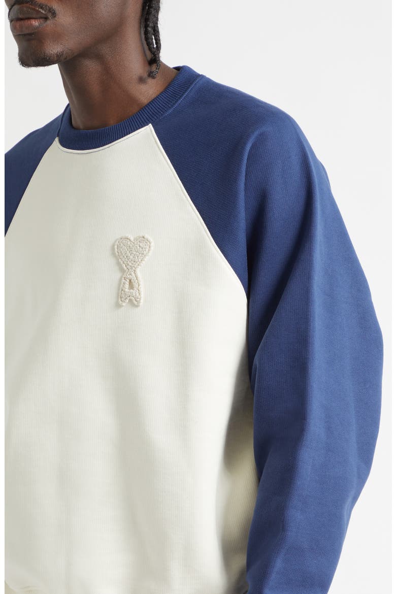 Ami de Coeur Boxy Colorblock Baseball Sweatshirt, Alternate, color, BLANC CREME/ ENCRE