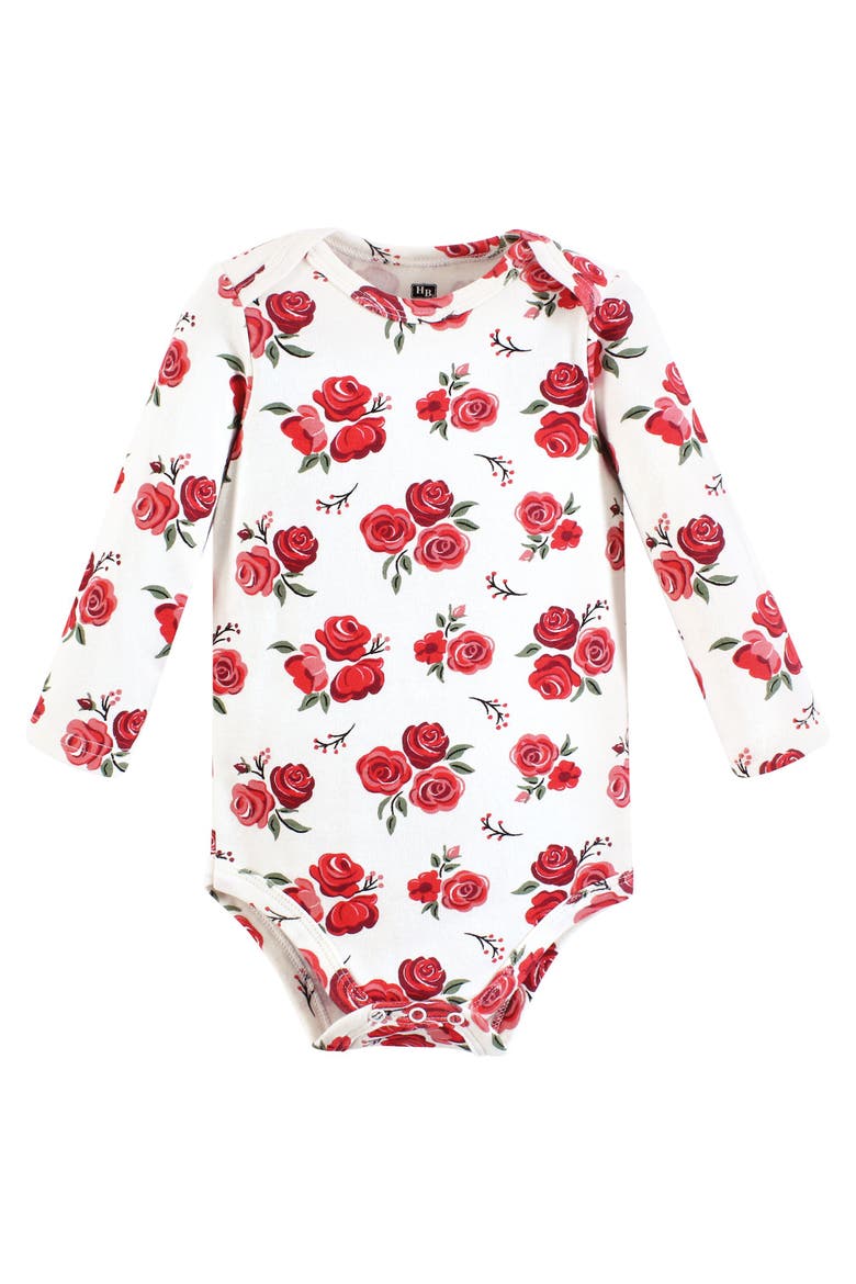 Essential All-Cotton Long-Sleeve Bodysuit Three-Piece Pack, Alternate, color, Red Rose Leopard