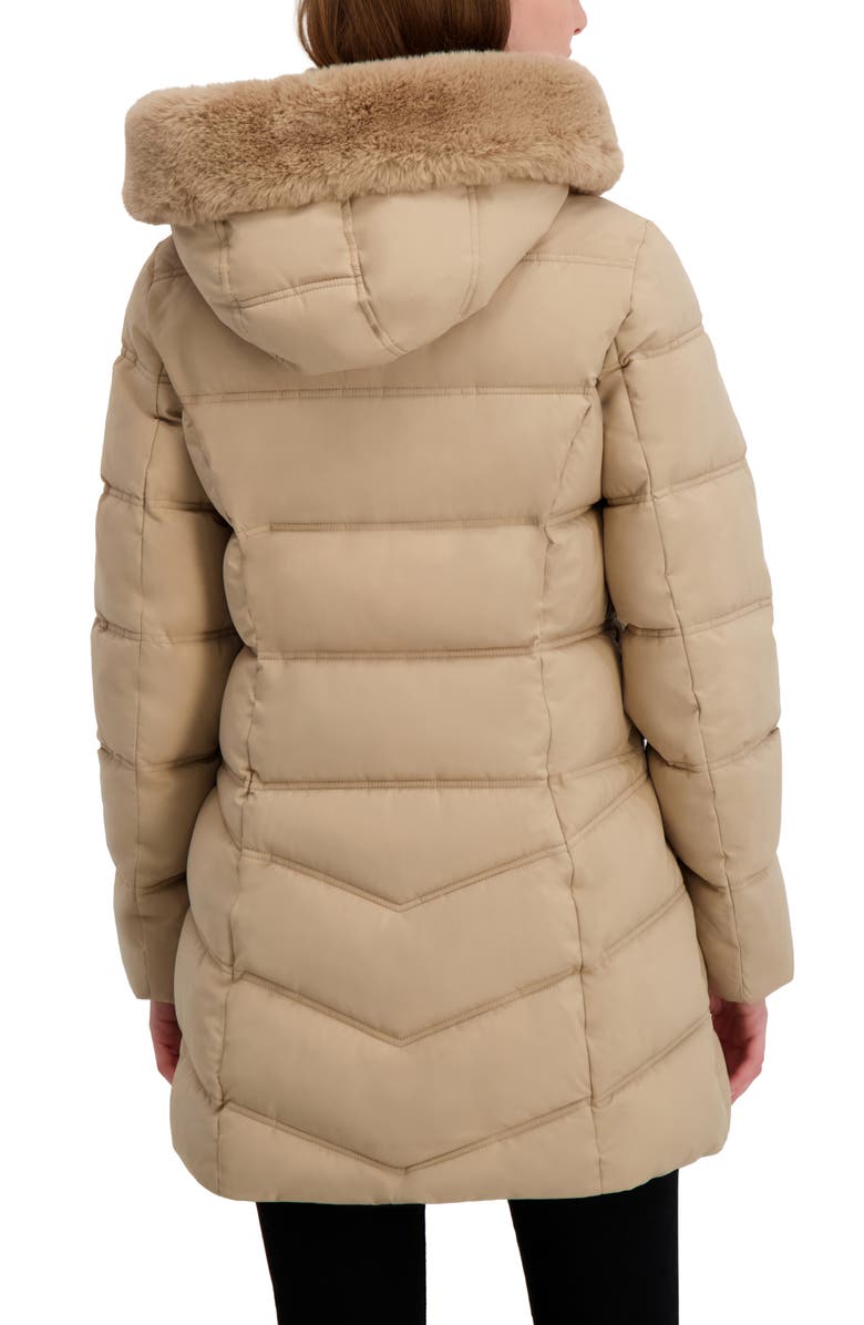 Laundry by Shelli Segal Soft Tech Puffer Jacket with Removable Faux Fur Trim Hood, Alternate, color, Desert
