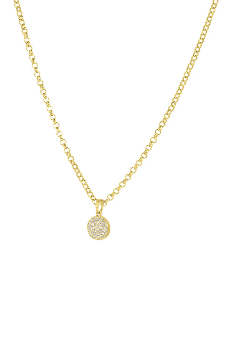 Petit Pavé Knockout Disc Pendant Necklace, Main, color, WHITE TOPAZ/ GOLD