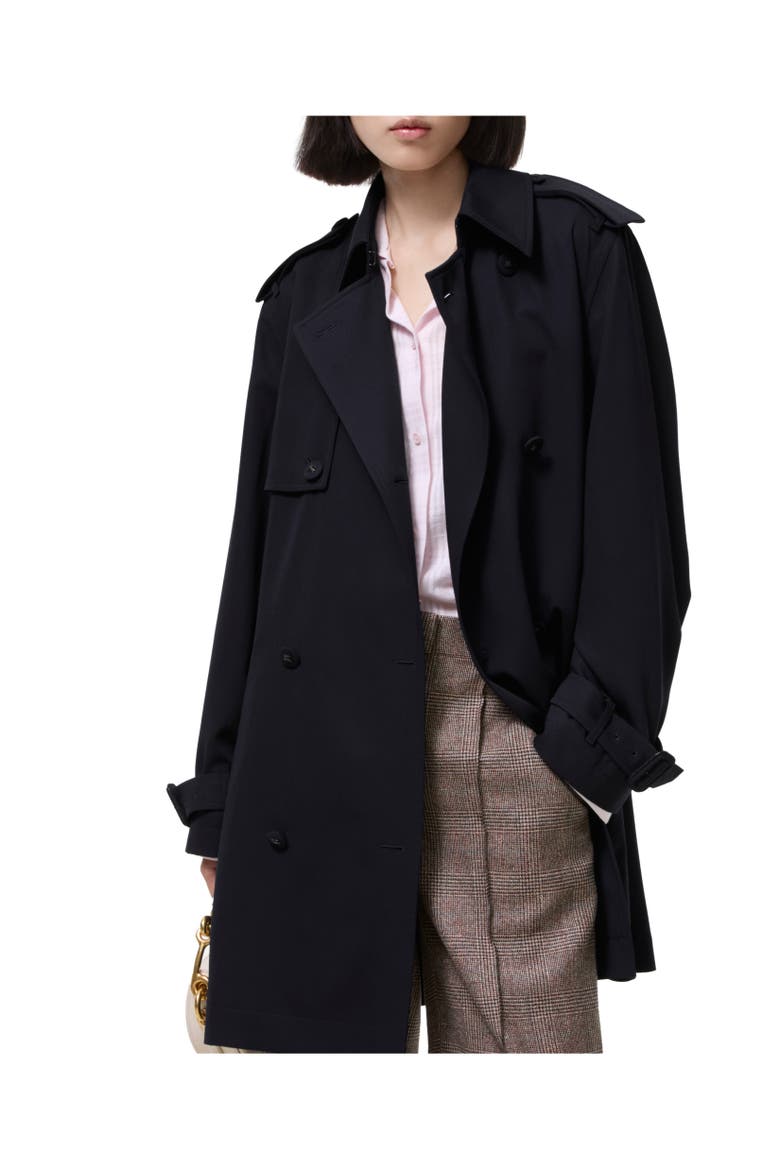 Short Wool Trench Coat, Alternate, color, Navy