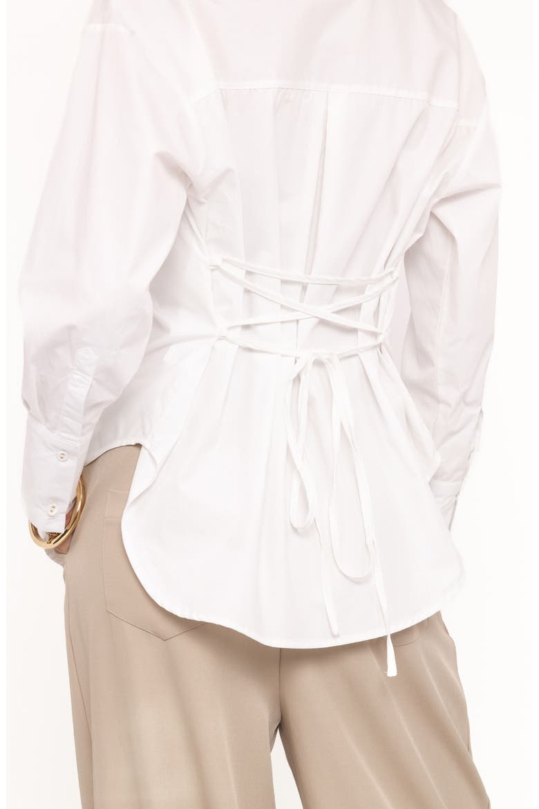 Yacra Lace-Up Back Cotton Button-Up Shirt, Alternate, color, WHITE