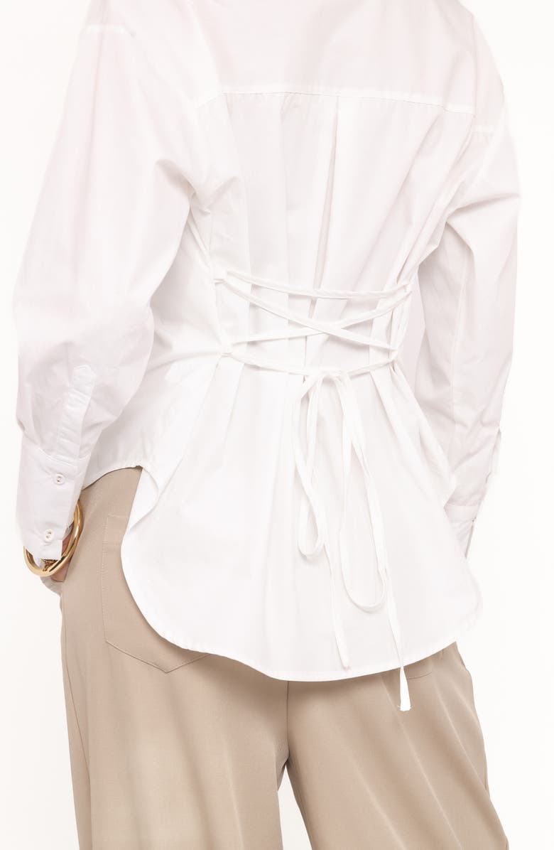 Petal & Pup Yacra Lace-Up Back Cotton Button-Up Shirt, Alternate, color, White