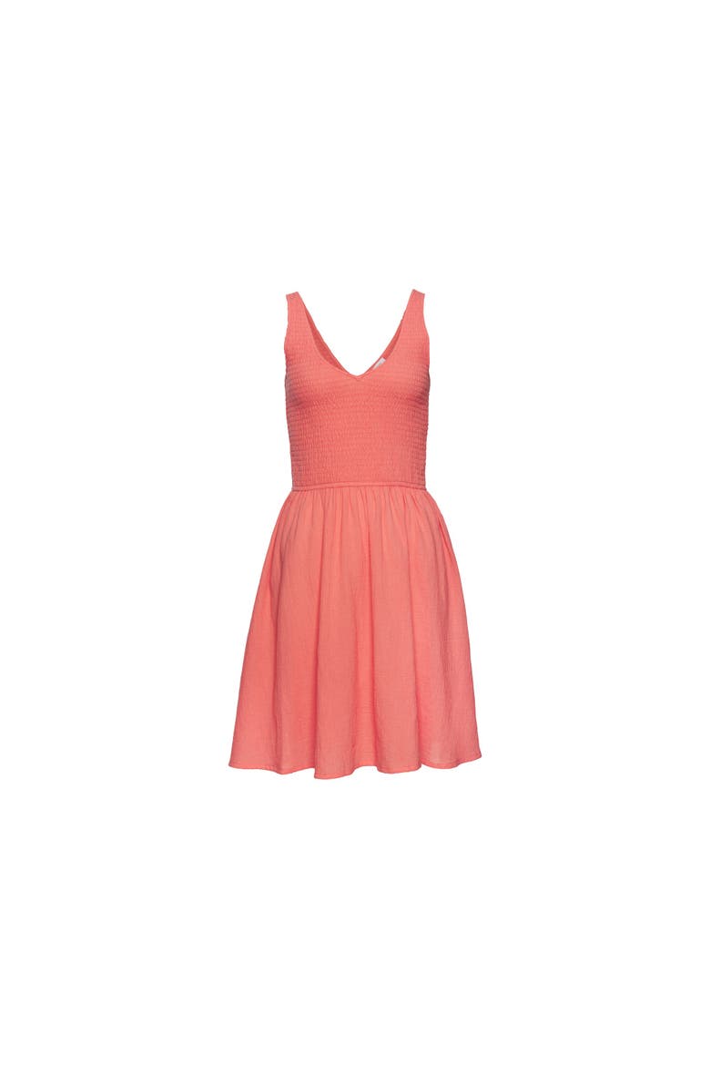 Women's Smocked V-Neck Dress, Alternate, color, Coral