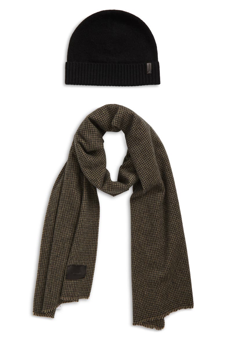 Merino Wool & Cashmere Beanie & Scarf Set, Main, color, CAMEL/ BLACK