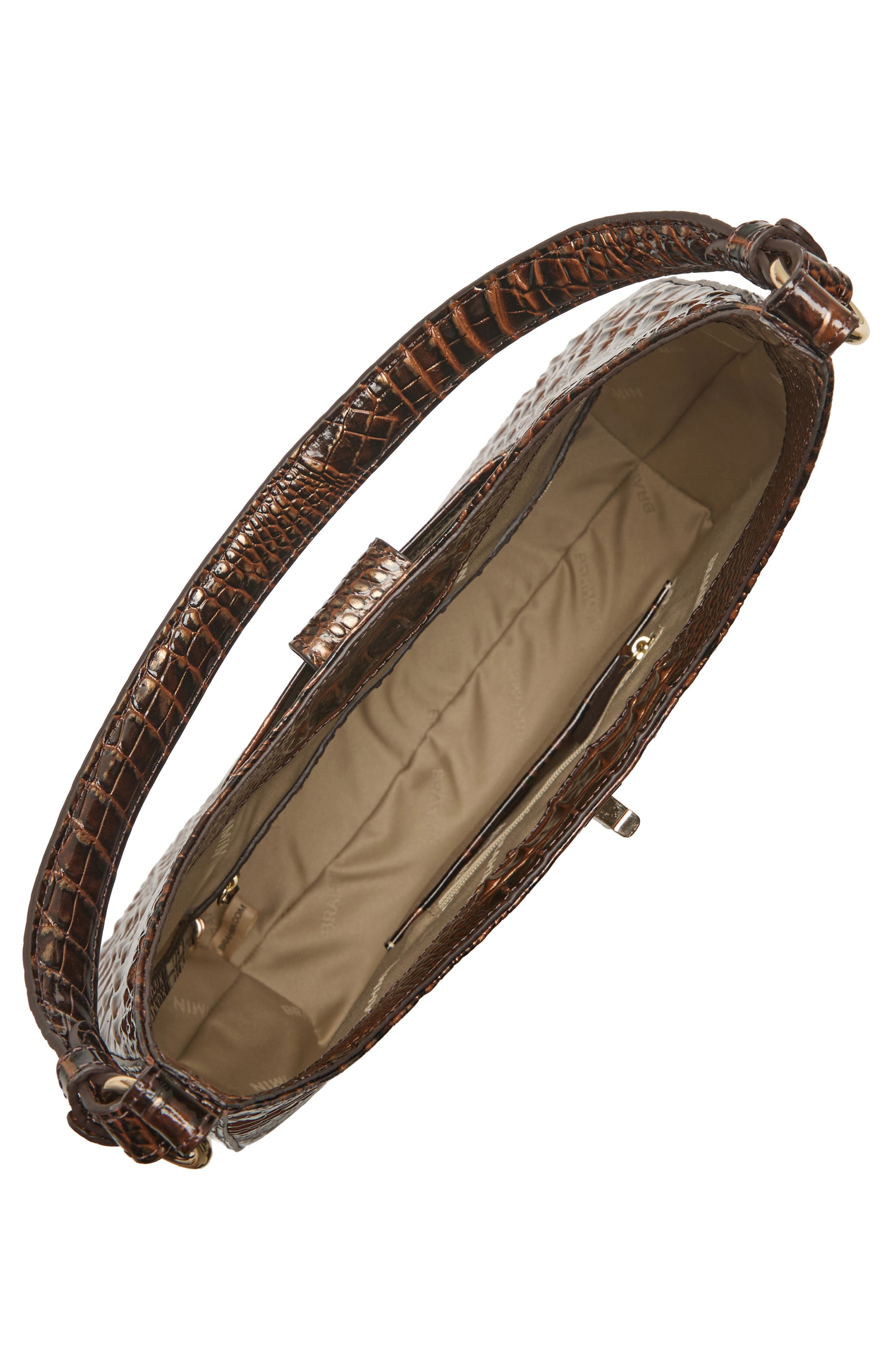 Brahmin Fallon Croc Embossed Leather Shoulder Bag, Alternate, color, Chocolate Melbourne