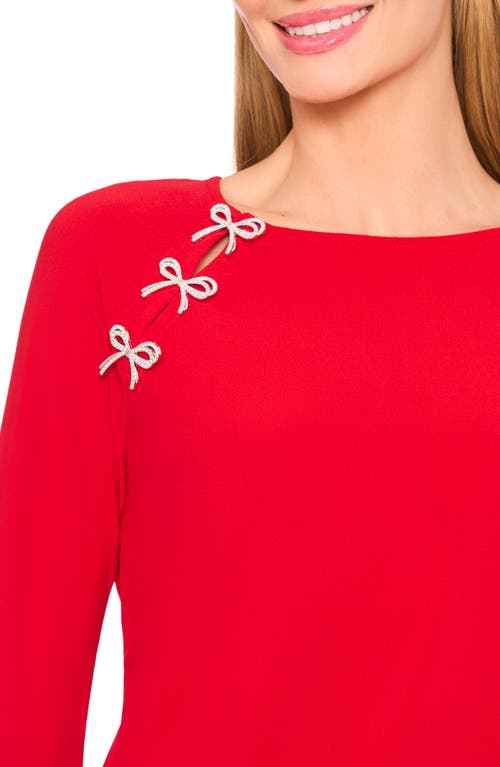 Cece Pearly Bow Knit Top In Red
