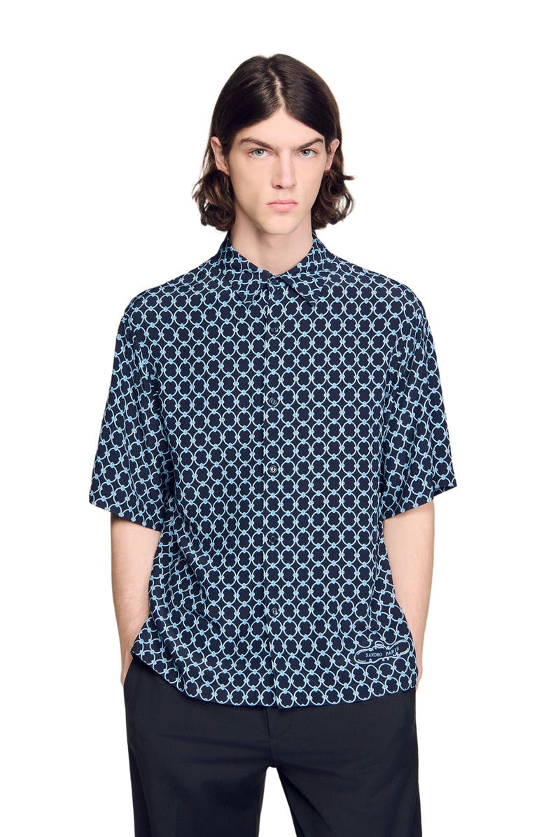 SANDRO Link print loose-fit shirt, Main, color, Navy Blue