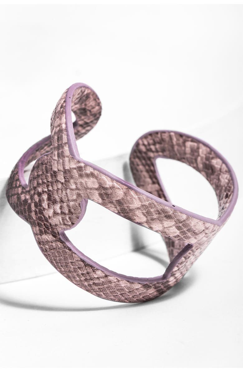 SAACHI Ogee Snakeskin Embossed Cuff Bracelet, Alternate, color, Pink