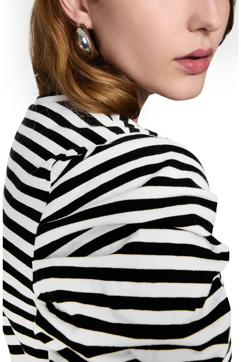 Janine Pleated Cotton Jersey T-Shirt, Alternate, color, BLACK/ ECRU
