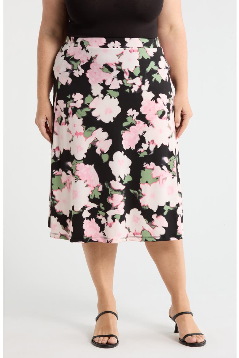 Floral Print Everyday Knit Skirt, Main, color, BLACK MULTI