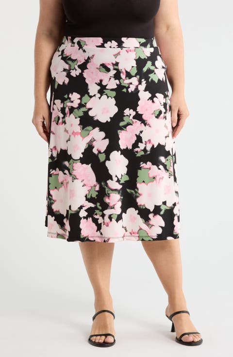Floral Print Everyday Knit Skirt (Plus)