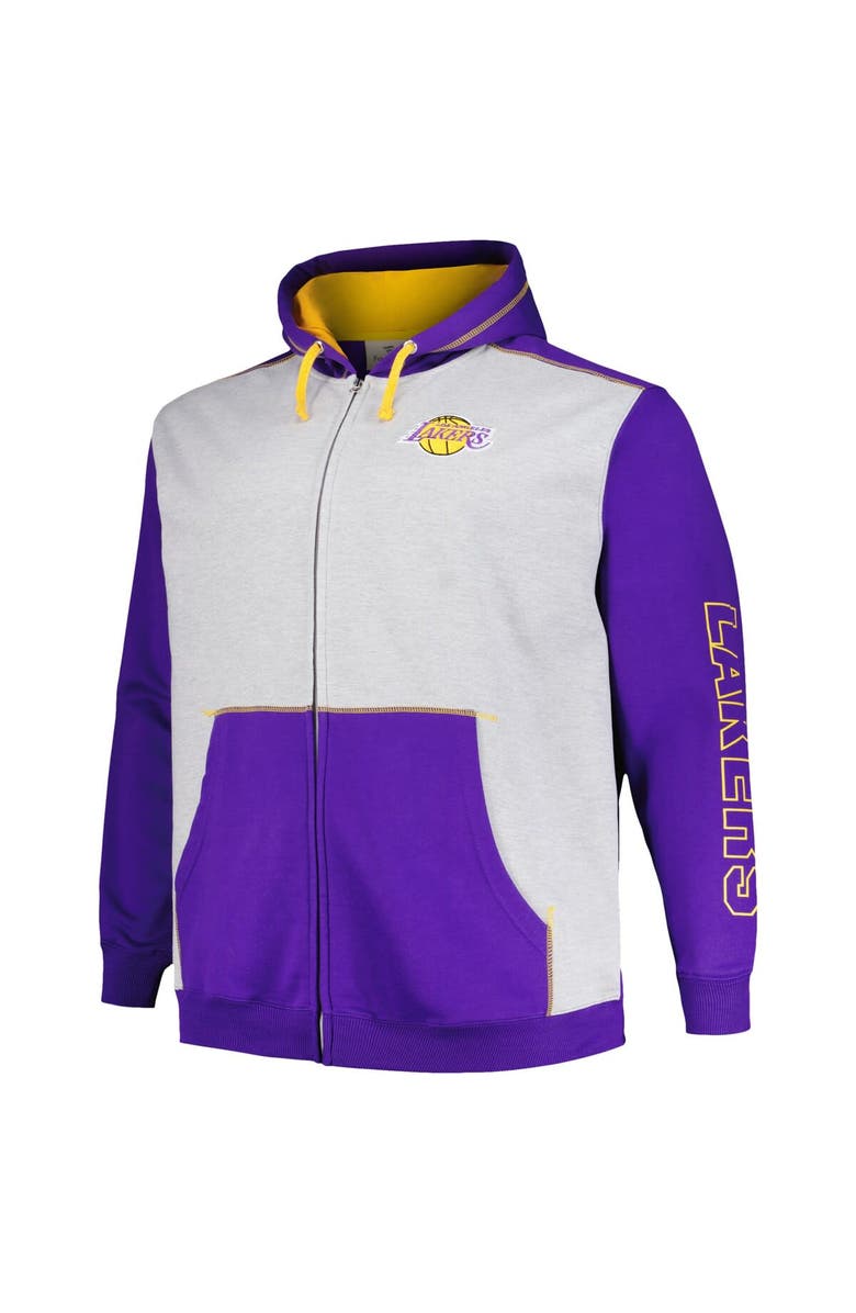 FANATICS Men's Fanatics Branded Purple/Heather Gray Los Angeles Lakers Big & Tall Contrast Pieced Stitched Full-Zip Hoodie, Alternate, color, Purple