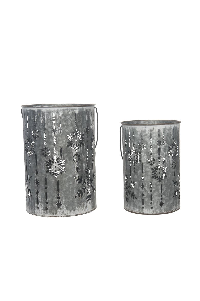Metal Silver Christmas Debossed Snowflake Candle Holder Set, Alternate, color, Silver