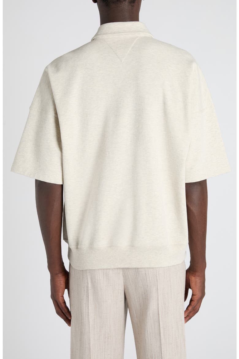 Double Cotton Mélange Jersey Quarter Zip Polo with Intrecciato Suede Patch, Alternate, color, 9781 SEA SALT MELANGE