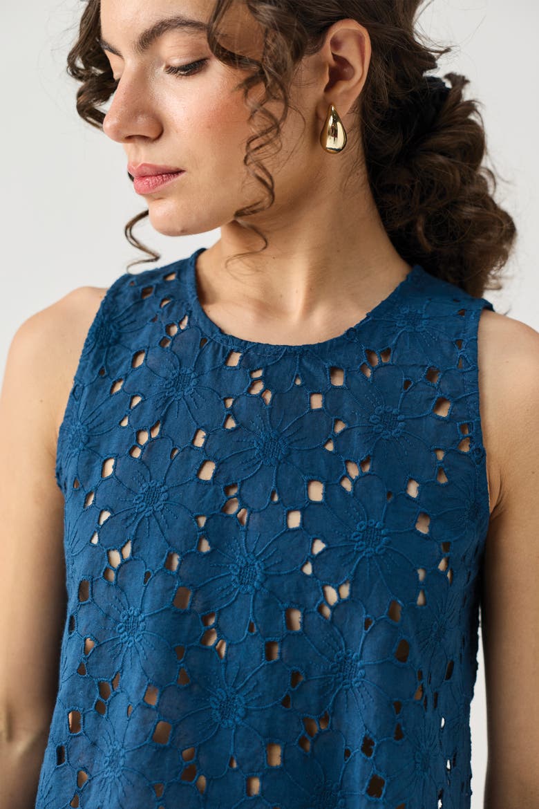 Embroidered Button-Back Top, Alternate, color, Embroidered Cotton Blue
