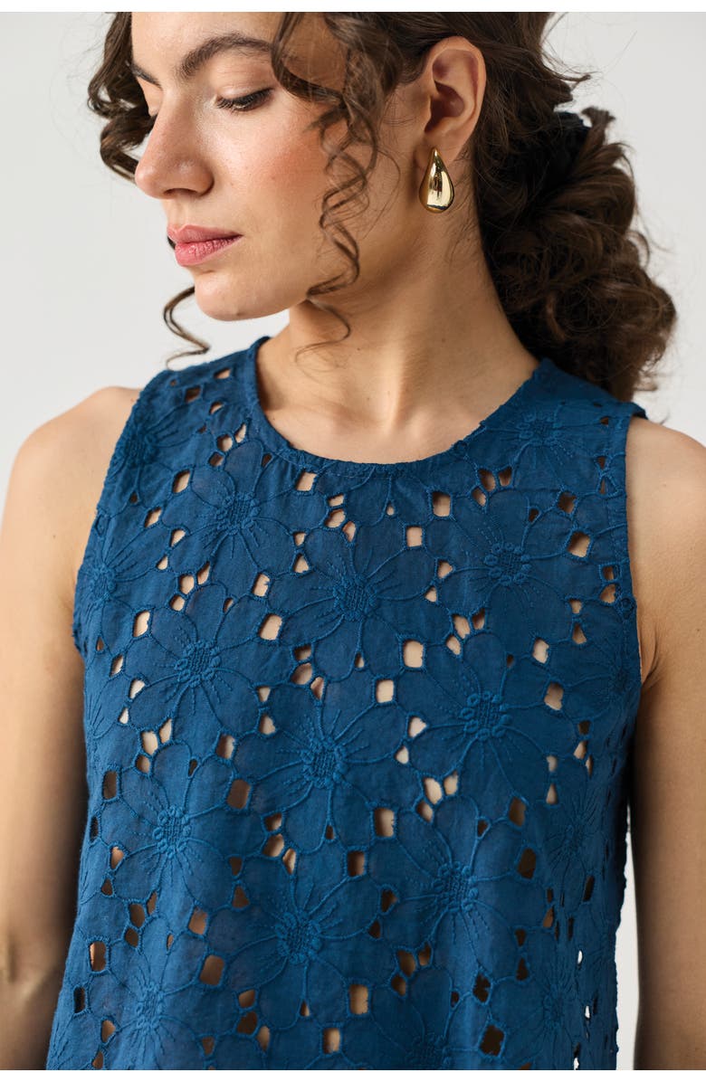 Reistor Embroidered Button-Back Top, Alternate, color, Embroidered Cotton Blue