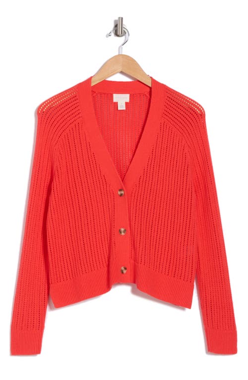 Caslon ® Cotton Blend Pointelle Cardigan In Red Bittersweet