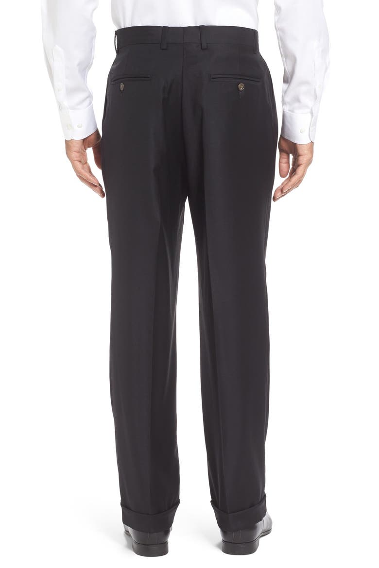 Super 130s Gabardine Pleated Trousers, Alternate, color, BLACK
