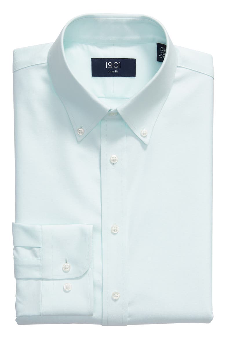 Trim Fit Oxford Dress Shirt, Alternate, color, TEAL FAIR