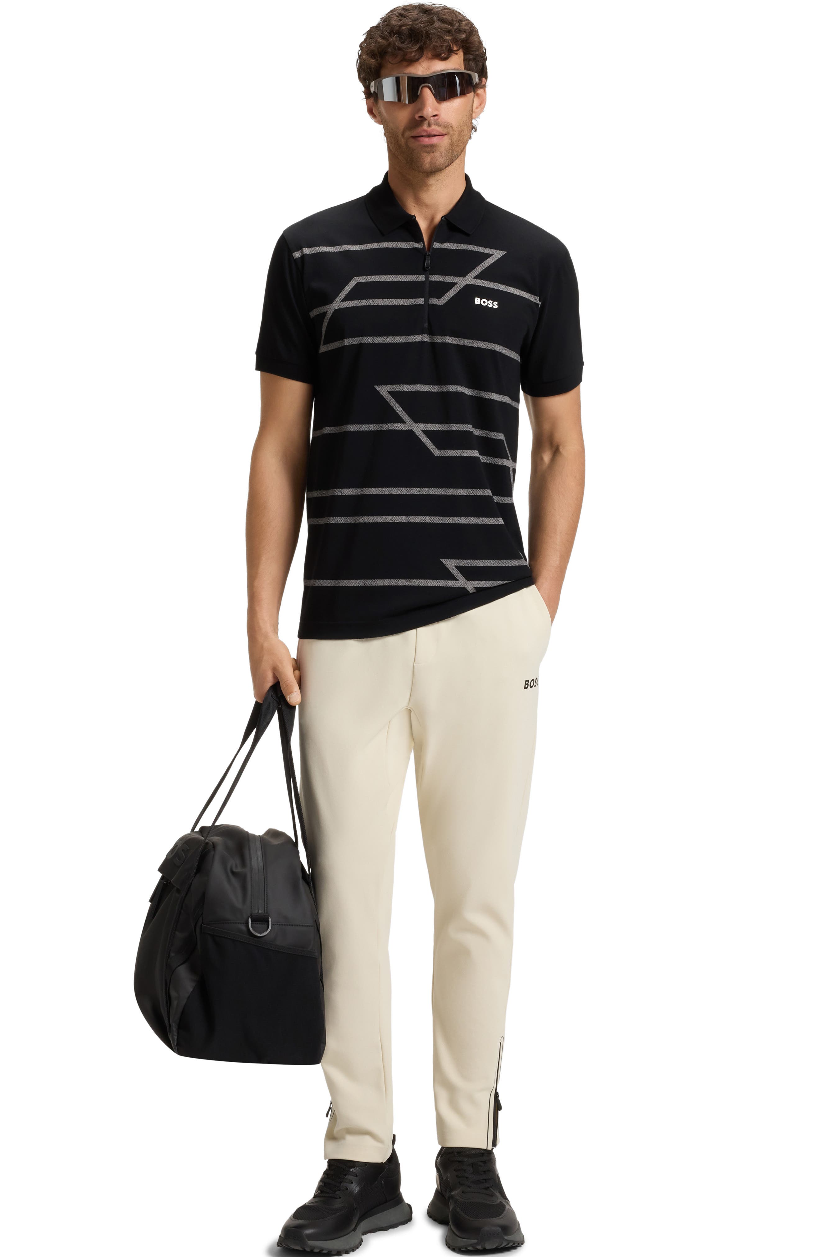 Phlix Geometric Print Cotton Zip Polo (Men) | Nordstrom