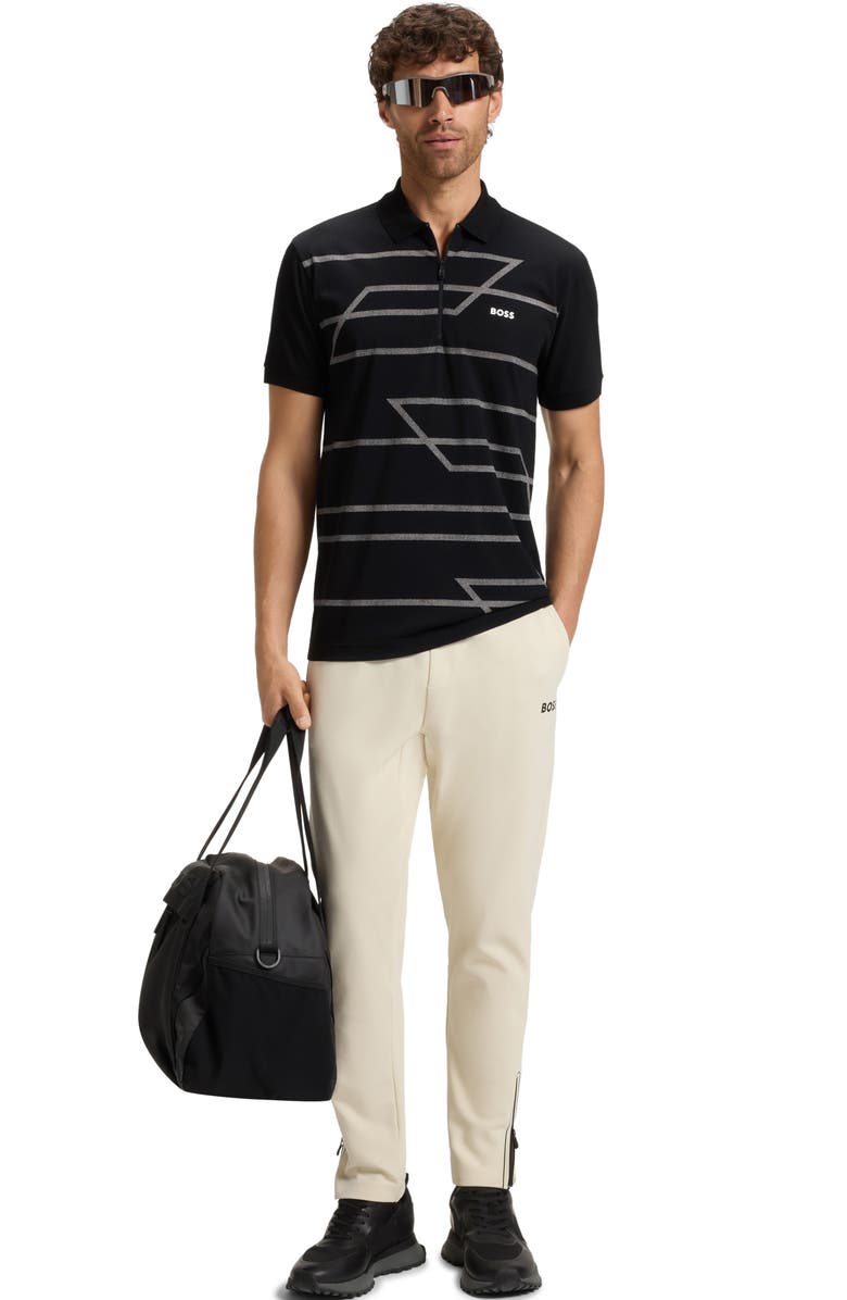 BOSS Phlix Geometric Print Cotton Zip Polo, Alternate, color, Black