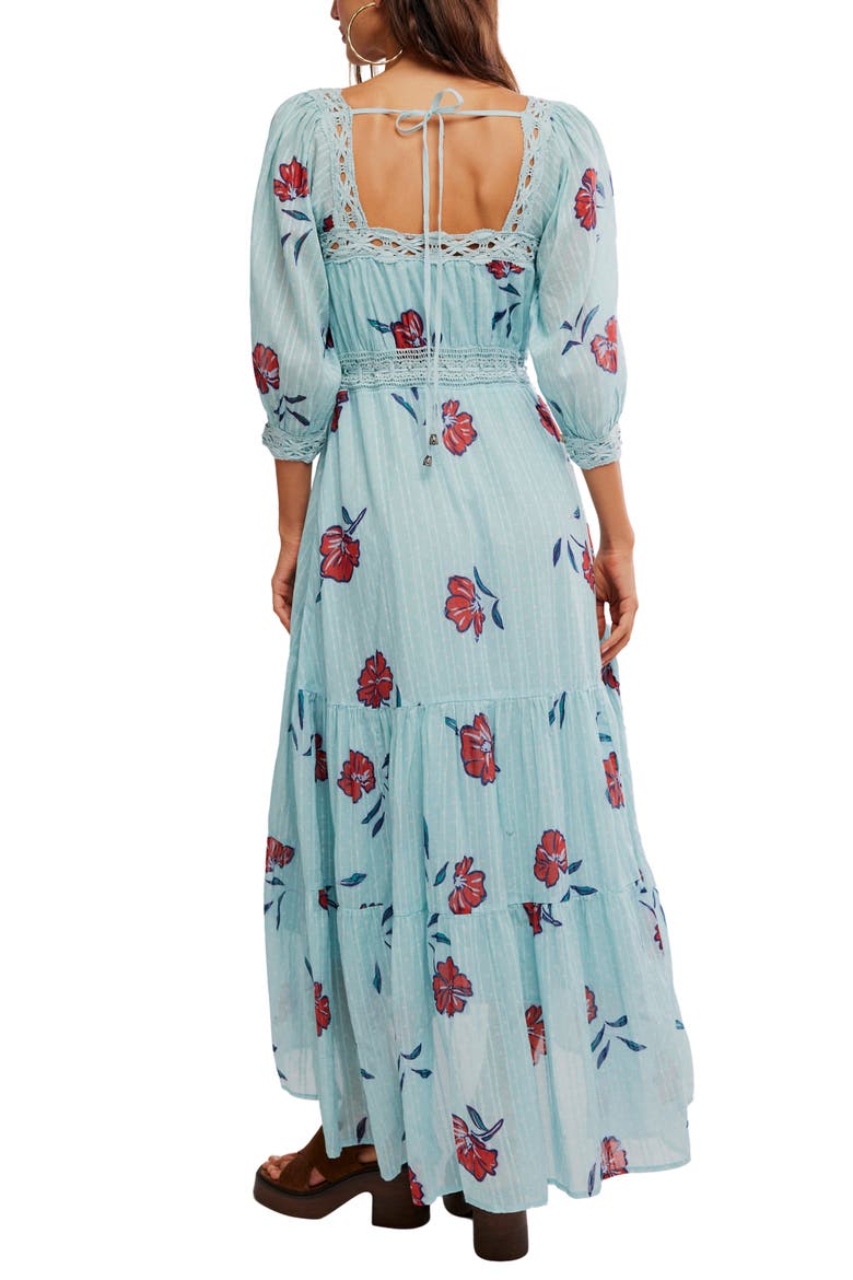 Morning Meadows Floral Lace Trim Maxi Dress, Alternate, color, PASTEL BLUE COMBO