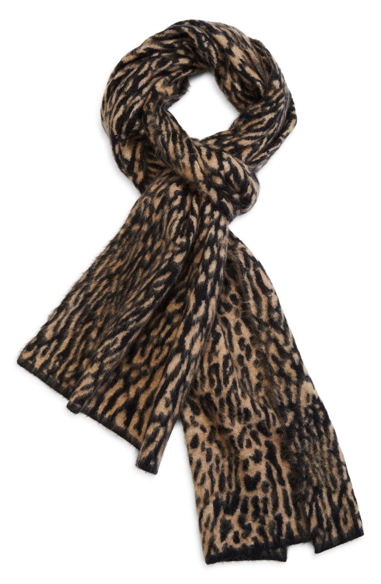Saint Laurent Leopard Print Mohair & Wool Blend Scarf, Alternate, color, Beige/ Black