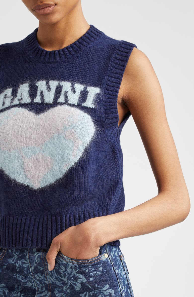 Ganni Heart Graphic Wool Blend Sweater Vest, Alternate, color,