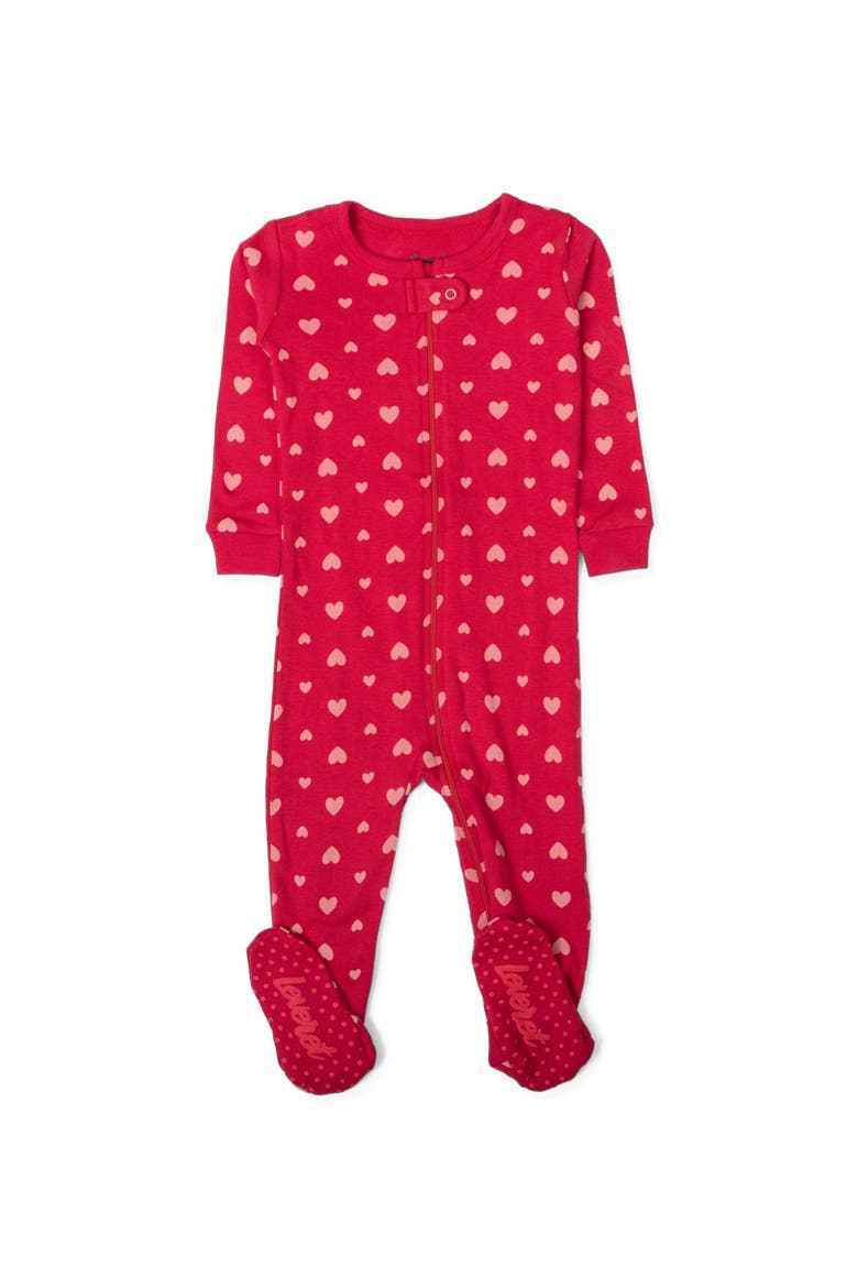 Kids Footed Cotton Matching Family Pajamas, Whimsy & Fantasy Prints, Main, color, Pink Hearts