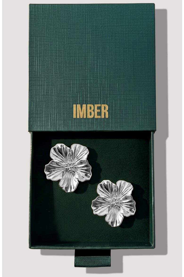 Hibiscus Flower Statement Earrings, Main, color, SILVER