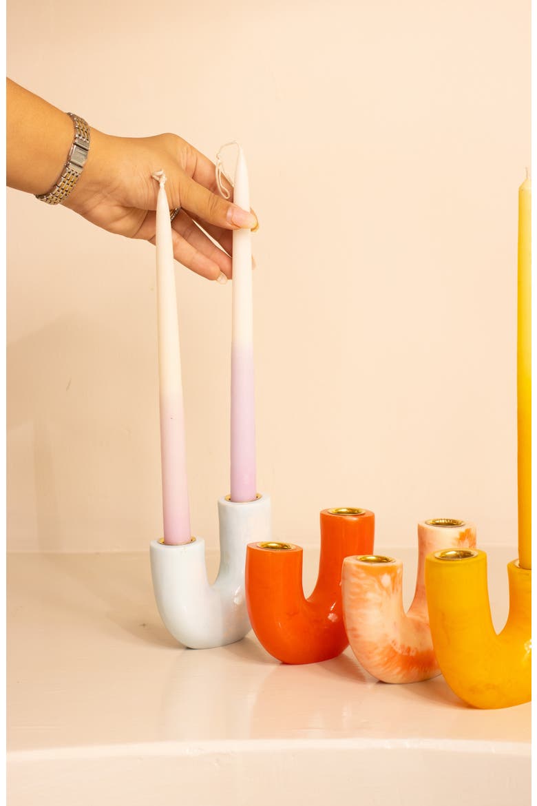 Modern U-Shape Resin Candle Holder, Alternate, color, DARK ORANGE