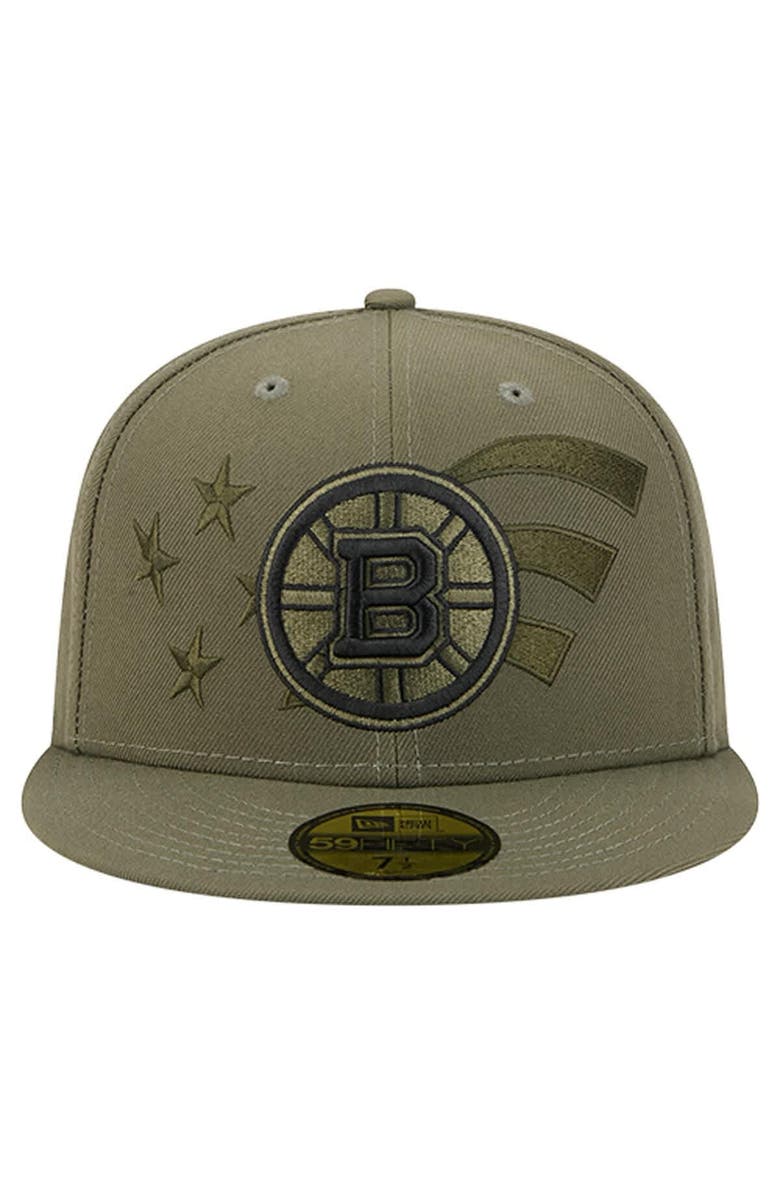 New Era Men
s New Era Olive Boston Bruins Military Appreciation Flag 59FIFTY Fitted Hat, Alternate, color, Olive