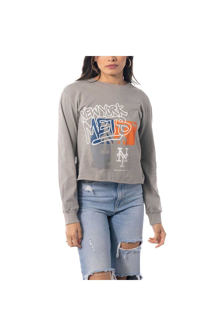 Women's The Wild Collective Gray New York Mets Cropped Long Sleeve T-Shirt, Main, color, Gray