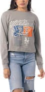 THE WILD COLLECTIVE Women's The Wild Collective Gray New York Mets Cropped Long Sleeve T-Shirt